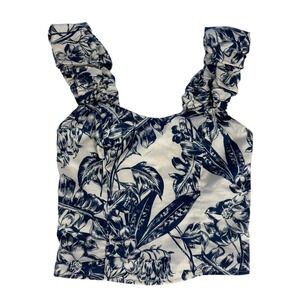 Abercrombie & Fitch Blue White Tropical Toile Ruffle Strap Smocked Crop Top XS